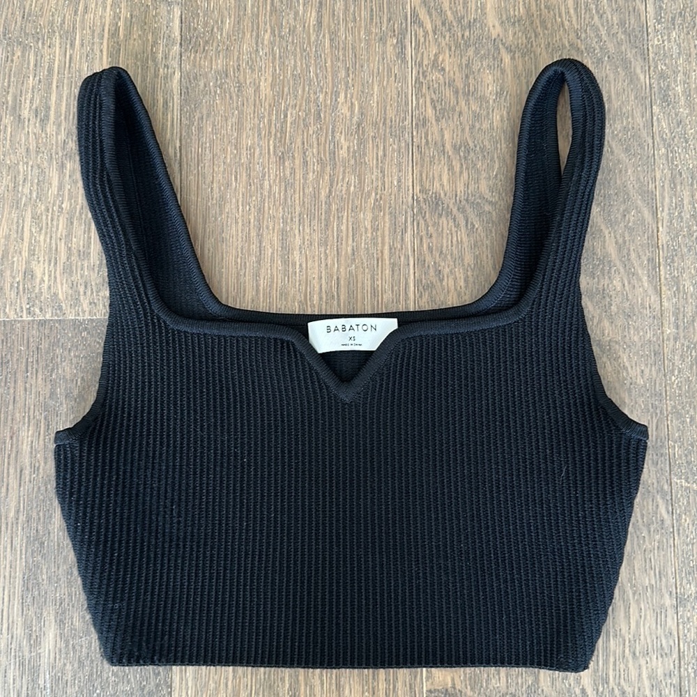 Babaton Sculpt Knit Knotch Tank in Black (Size XS)